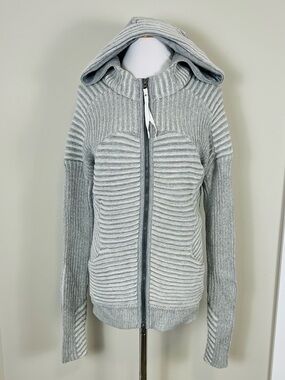 Lululemon Embrace Light Gray Ribbed Zip-Up Hoodie Sweater